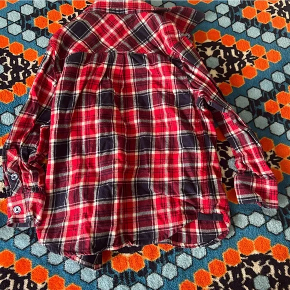 Hanna Andersson Boys Plaid Button Down Flannel Shirt - Red, White & Blue - Picture 2 of 4
